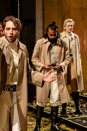 Matthew Connell as Marcus Brutus with cast (photograph by Chelsea Neate).