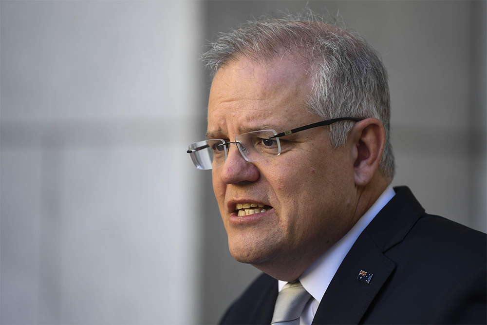 Prime Minister Scott Morrison in meeting in Canberra on September 2020 (Nareshkumar Shaganti/Alamy)