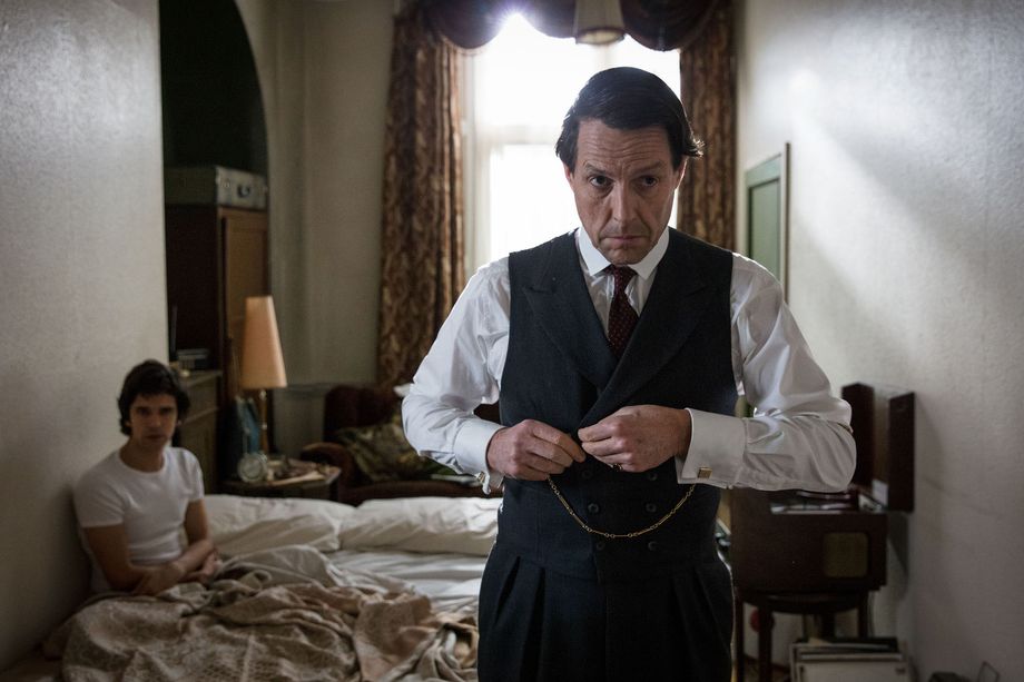 Hugh Grant as Jeremy Thorpe and Ben Whishaw as Norman Scott in A Very English Scandal (photo by BBC/Blueprint Television)