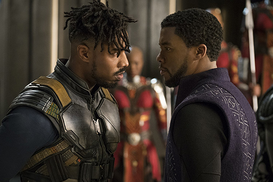 Michael B Jordan and Chadwick Boseman in Black Panther