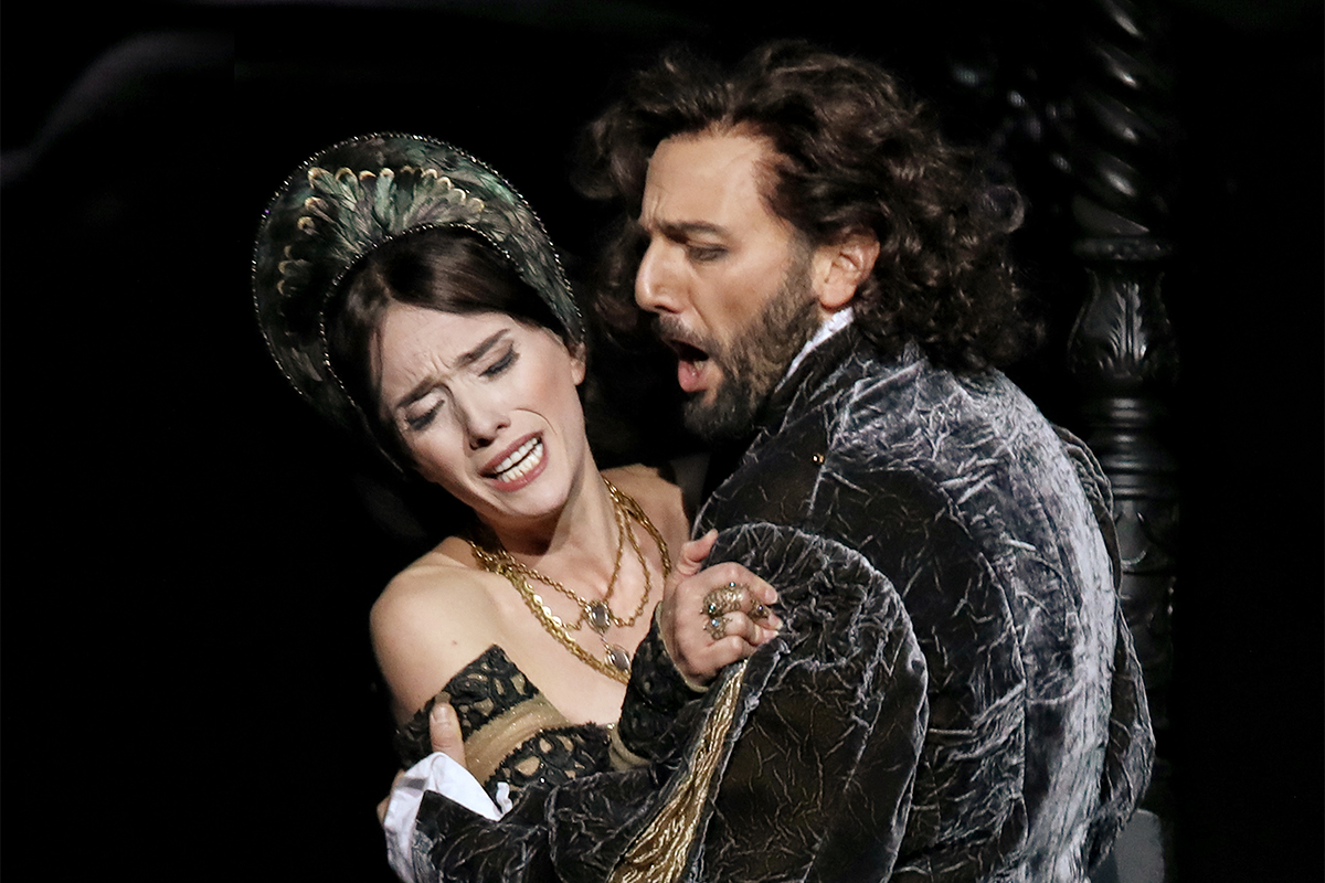 Ermonela Jaho as Anna Boleyn and Leonardo Cortellazzi as Lord Percy in Opera Australia's 2019 production of Anna Bolena at the Sydney Opera House.  Photo credit: Prudence Upton