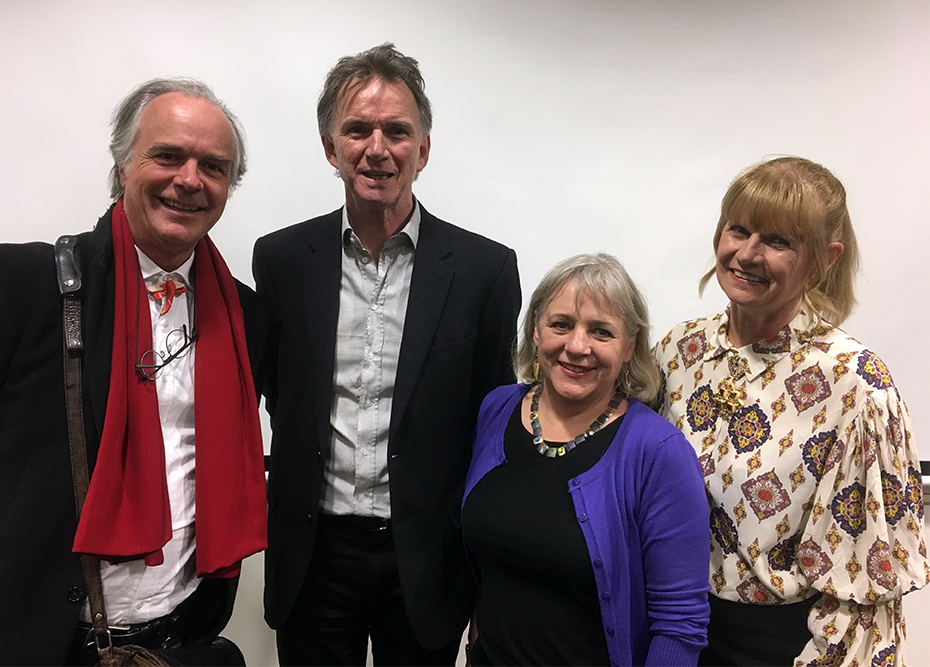 (L-R): Peter Rose with Rae Frances (centre) and Calibre Essay Prize winners David Hansen and Grace Karskens, August 2019
