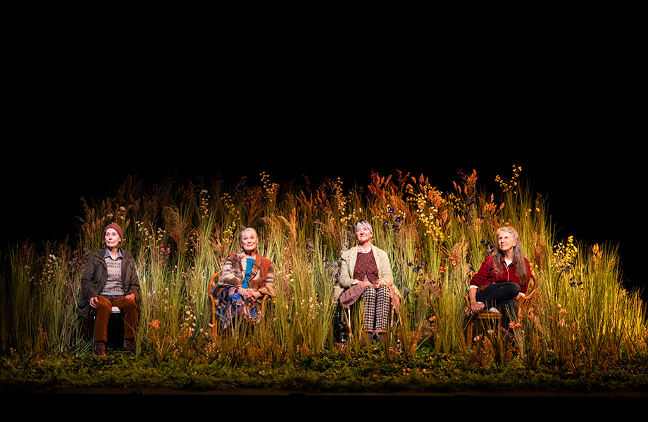 (L-R) Helen Morse as Mrs Jarrett, Deidre Rubenstein as Sally, Kate Hood as Lena, and Debra Lawrance as Vi in Escaped Alone (photograph by Pia Johnson).