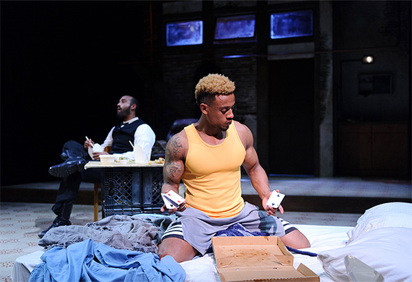 Ras Samuel as Booth with Damon Manns as Lincoln (photograph by Sarah Walker)