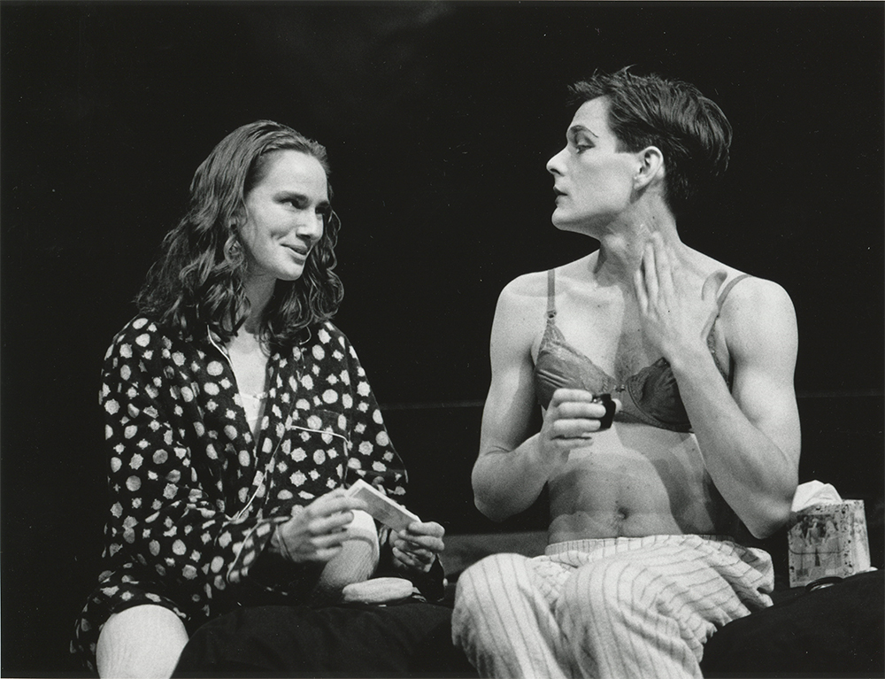 Catherine McClements and David Tredinnick in  in Angels in America, Tony Kushner's two-part 'Gay Fantasia on National Themes', directed by Neil Armfield for the Melbourne Theatre Company in 1994 (photograph by Jeff Busby)
