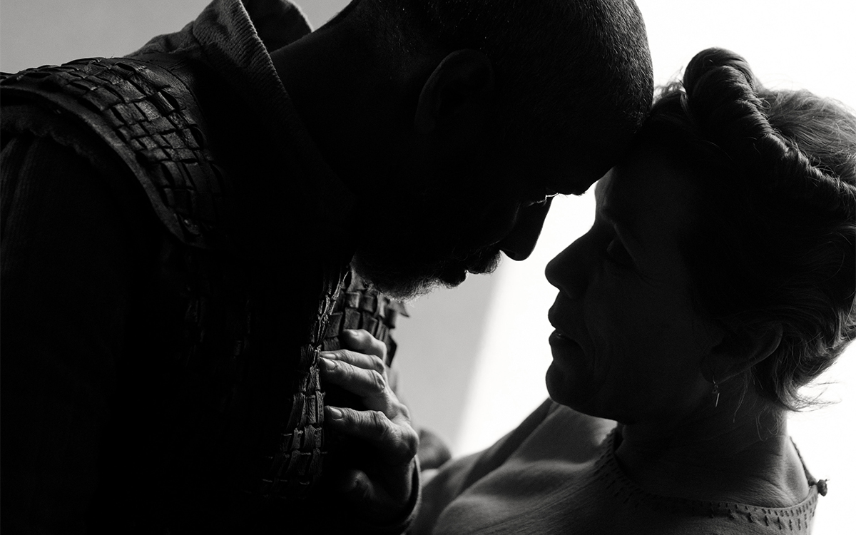 Denzel Washington as Lord Macbeth and Frances McDormand as Lady Macbeth in The Tragedy of Macbeth (A24/Apple TV+)
