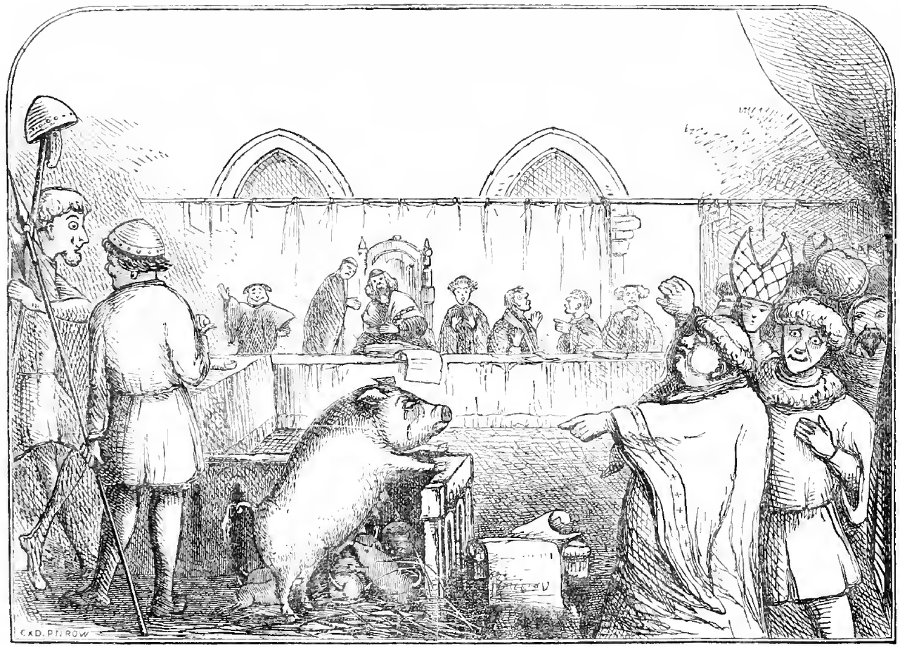 Trial of a sow and pigs at Lavegny in 1457 from The Book of Days (1869) by Robert Chambers (Wikimedia Commons)