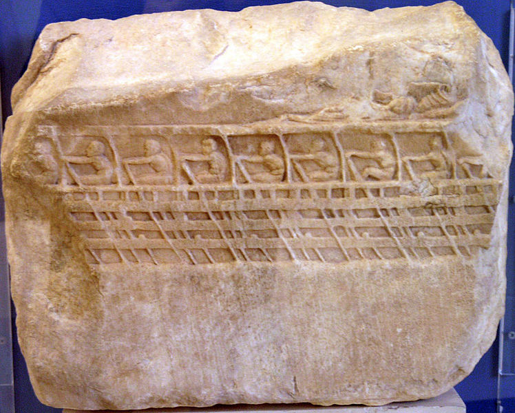 Lenormant Trireme Relief discovered at the Acropolis in 1852  at the Acropolis Museum (photograph by Marsyas via Wikimedia Commons)