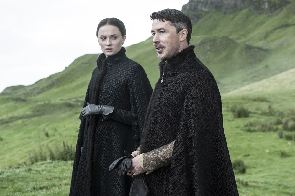 Petyr Baelish (Aiden Gillen) and Sansa Starke (Sophie Turner) in Game Of Thrones (HBO)