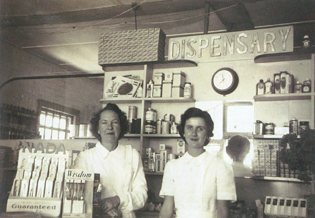 Nance (left) with her assistant in the Balgowlah pharmacy, 1954