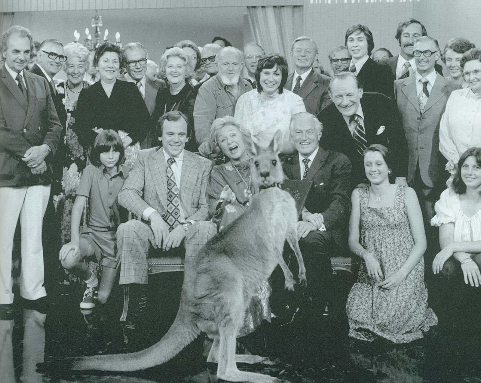 Jon, with family, friends and famous marsupial colleague, for This Is Your Life, Australia (1976)