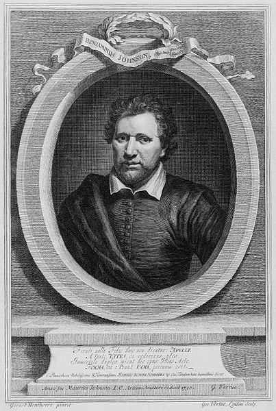 English playwright, poet, and actor Ben Jonson (1572-1637) by George Vertue (1684-1786) after Gerard van Honthorst (1590-1656)