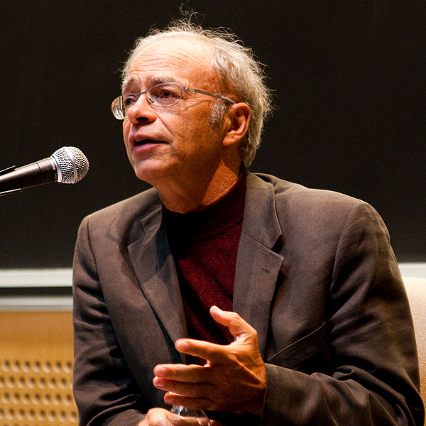 Peter Singer speaking at a Veritas Forum event on MITs campus 14 March 2009 photograph by Joel Travis Sage via Wikimedia Commons