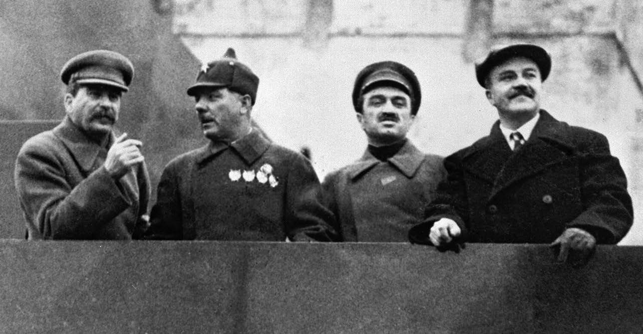 Stalin, Voroshilov, Mikoyan, and Molotov on the Lenin Mausoleum on the eighteenth anniversary of the Revolution, 1935 (RIA Novosti)