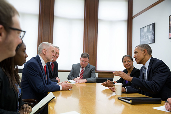 Barack Obama meets Jeremy Corbyn April 2016