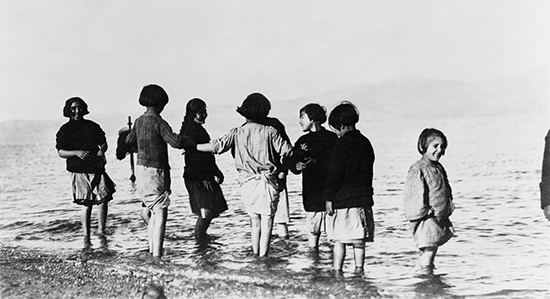 Greek and Armenian refugee children in the sea near Marathon Greece c. 1915 550px