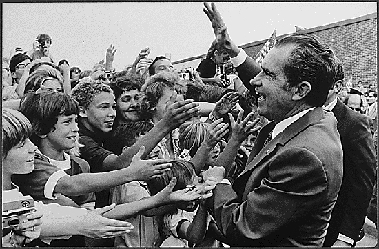 Richard Nixon greeted by children during campaign 1972