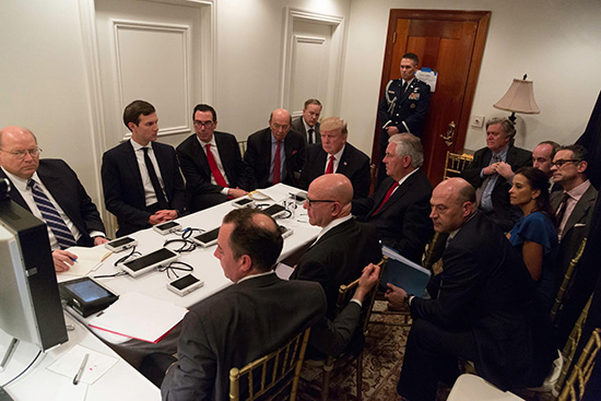 President Donald Trump receives a briefing on a military strike 550