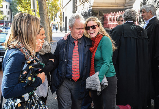 Peter Gant and his daughters rejoicing after his acquittal on 27 April 2017 photograph by Justin Mcmanus Fairfax Syndication