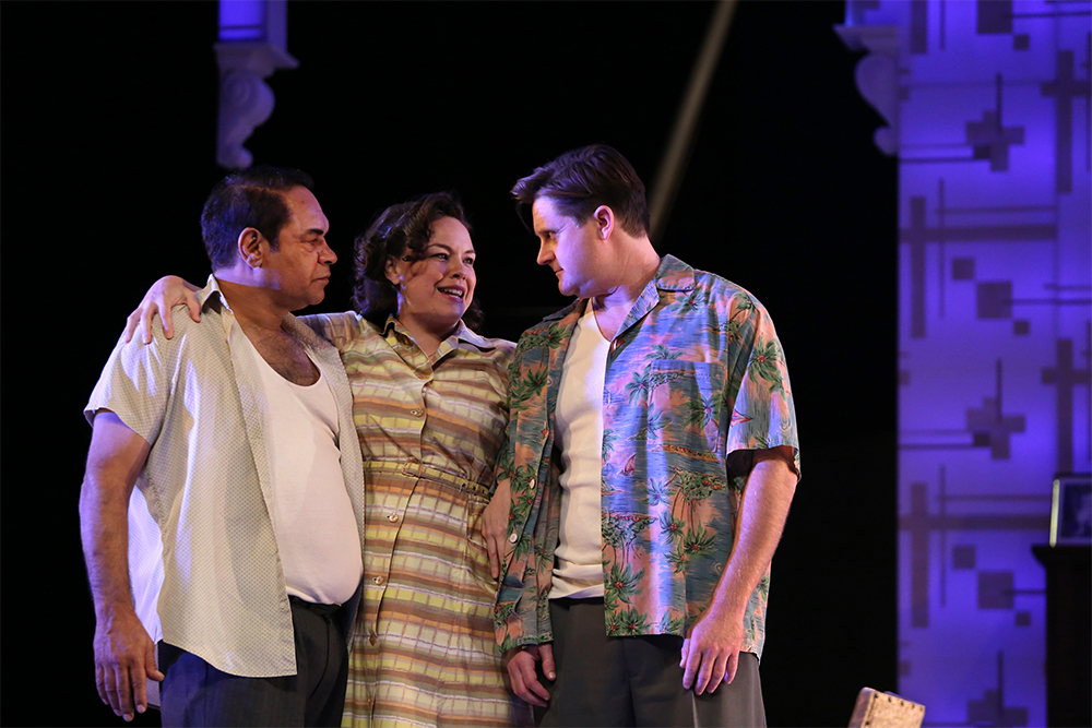 Kelton Pell, Amy Mathews, and Jacob Allan in Black Swan State Theatre Companys Summer of the Seventeenth Doll photograph by Philip Gostelow