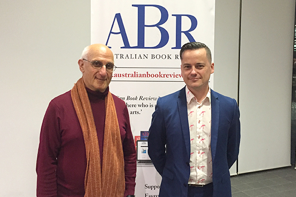 Michael Aiken (right) with David Malouf at an ABR–Sydney Ideas event in 2016. ABR Patron, David Malouf, nominated Aiken as his Fellow.