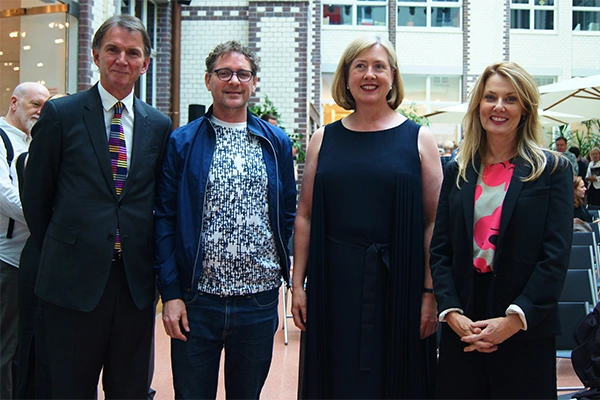 Peter Rose, Brook Andrew, ambassador Lynette Wood, and Anna Funder at the Berlin embassy.