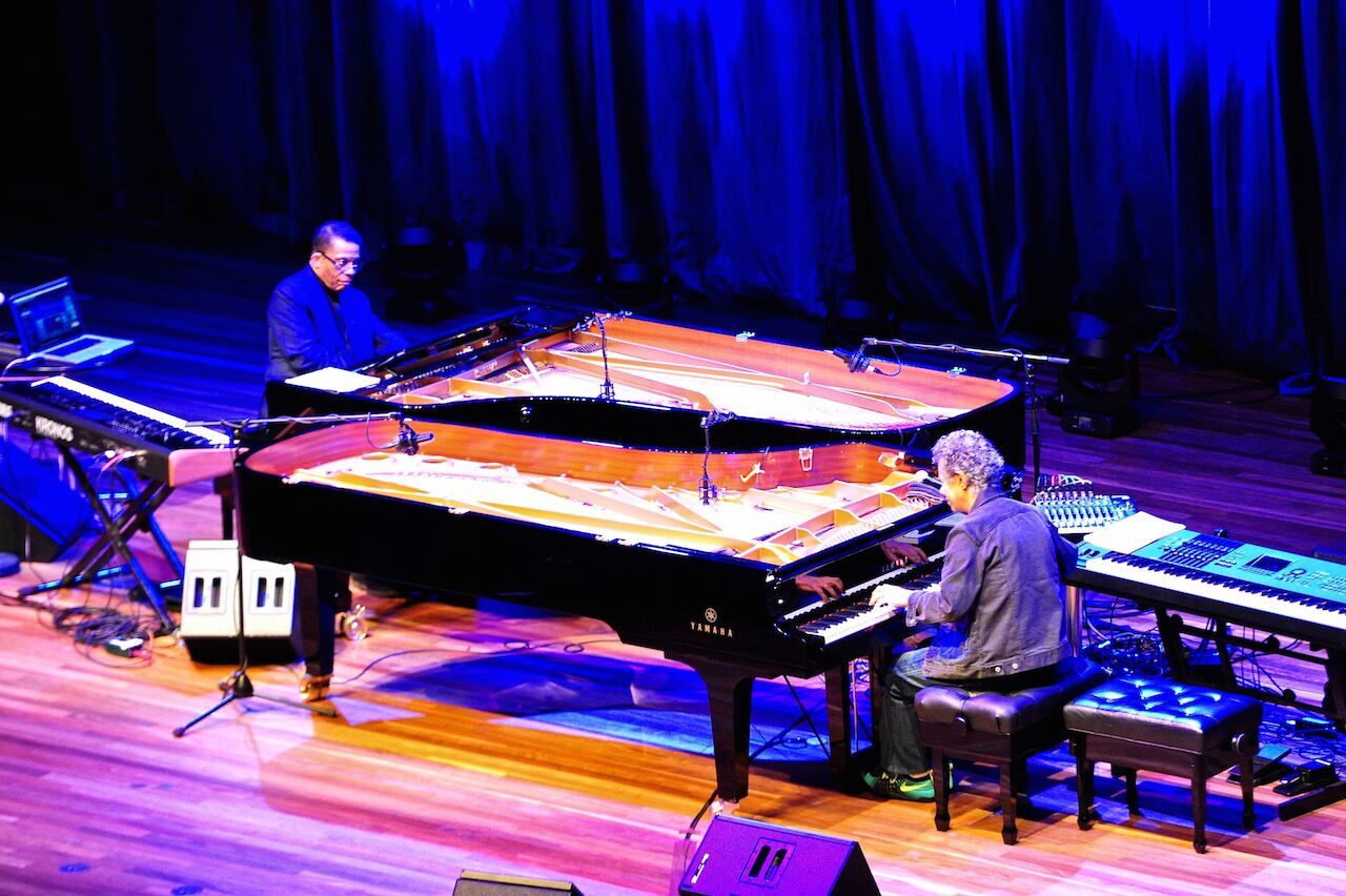 Herbie Hancock and Chick Corea (photograph by Kim Densham)