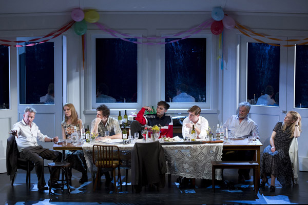 Richard Roxburgh, Jacqueline McKenzie, Chris Ryan, Eamon Farren, Brandon McClelland, Martin Jacobs and Cate Blanchett in Sydney Theatre Company’s The Present (photograph by Lisa Tomasetti)