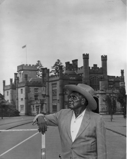 Albert Namatjira outside Government House in Sydney. PD-Australia as a photo taken before 1 Jan 1955. photograph courtesy of NLA