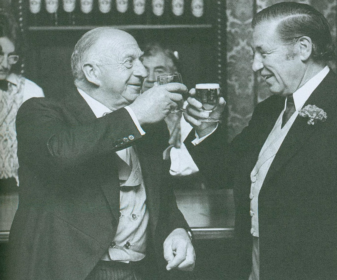 Bolte and Hamer toast each other at the opening of Kryal Castle in Ballarat November 1974 photograph courtesty of the Hamer Family