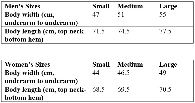 Australian T Shirt Size Chart