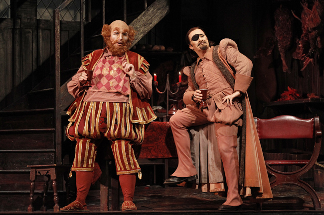 Warwick Fyfe as Falstaff and Michael Honeyman as Ford photograph by Jeff Busby cropped