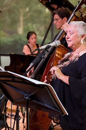 Lou Bennett and muscians performing at Ukaria (photographer Adam Forte)