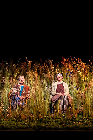 (L-R) Helen Morse as Mrs Jarrett, Deidre Rubenstein as Sally, Kate Hood as Lena, and Debra Lawrance as Vi in Escaped Alone (photograph by Pia Johnson). 