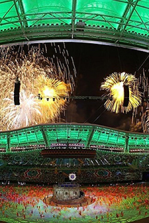 The opening ceremony of the fifth Asian Indoor and Martial Arts Games at the Saparmurat Turkmenbashi Olympic Stadium Turkmenistan photograph by Javid Nikour Wikimedia Commons