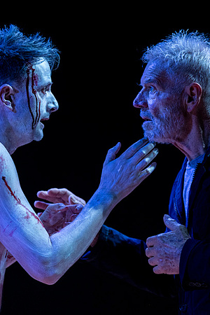 Colin Friels as King Lear and Tom Conroy as Edgar in ‘King Lear’ by Belvoir St Theatre (photograph by Brett Boardman)
