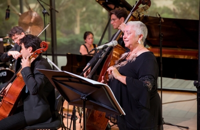 Lou Bennett and muscians performing at Ukaria (photographer Adam Forte)