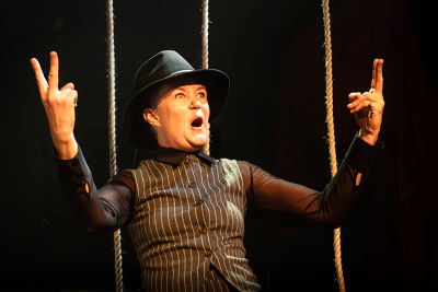 Cait Spiker as Anna Trapnel in SAINTS at La Mama Courthouse (photograph by Darren Gill)